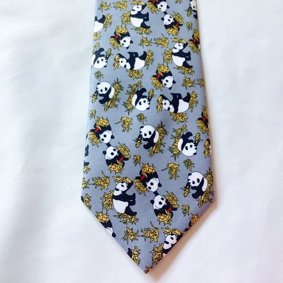 Giorgio Armani Cravatte Men's Tie, Italy Silk Grey Panda Bamboo Asian Wedding - Picture 3 of 5